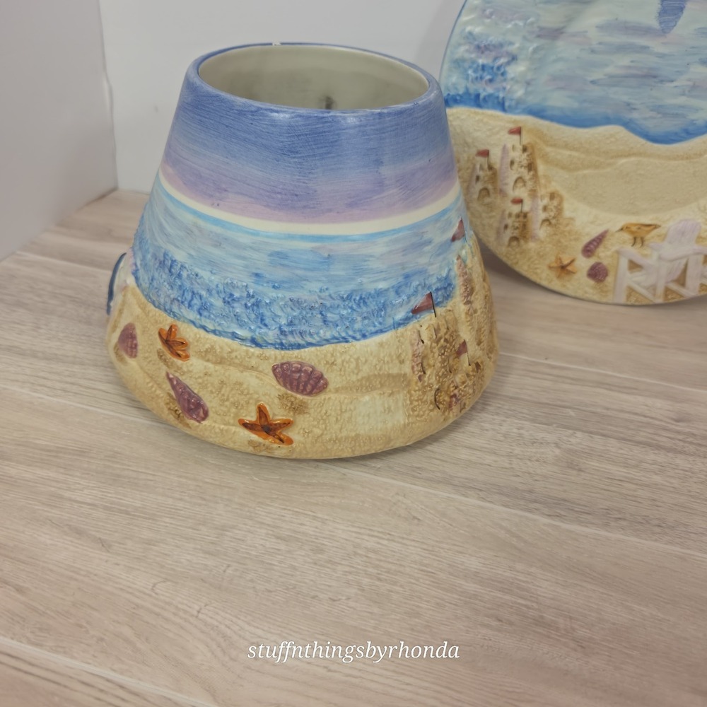 Yankee Candle Lighthouse Sandcastle Beach Ceramic LG Jar Topper Shade With Plate - Picture 2 of 10